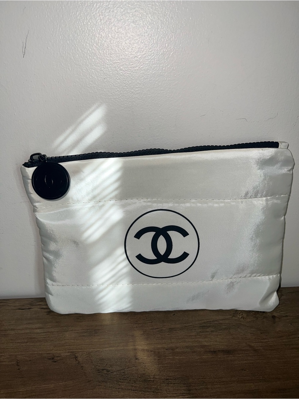 CHANEL White Nylon Cosmetic Pouch/Clutch